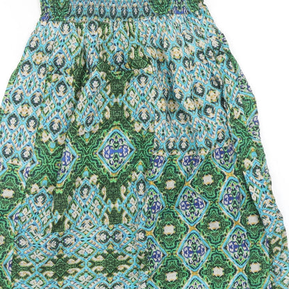 Peacocks Womens Green Geometric Viscose A-Line Size 8 Off the Shoulder Pullover - Shirred Top