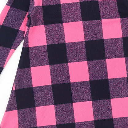 Silk Womens Pink Check Polyester Jumper Dress Size 10 Boat Neck Pullover