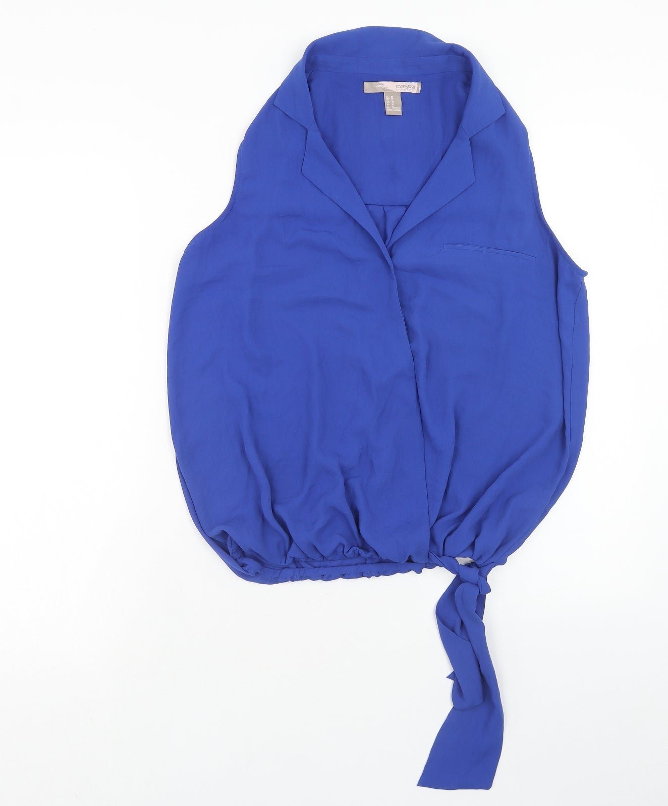 FOREVER 21 Womens Blue Polyester Basic Tank Size M Collared - Knot Front