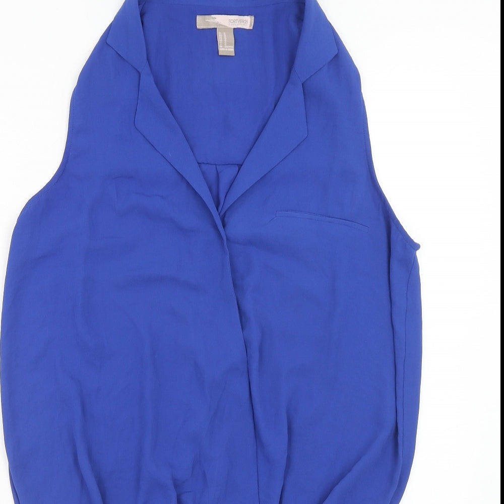 FOREVER 21 Womens Blue Polyester Basic Tank Size M Collared - Knot Front