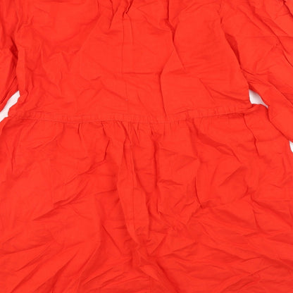 H&M Womens Red Herringbone Linen A-Line Size XS Roll Neck Button