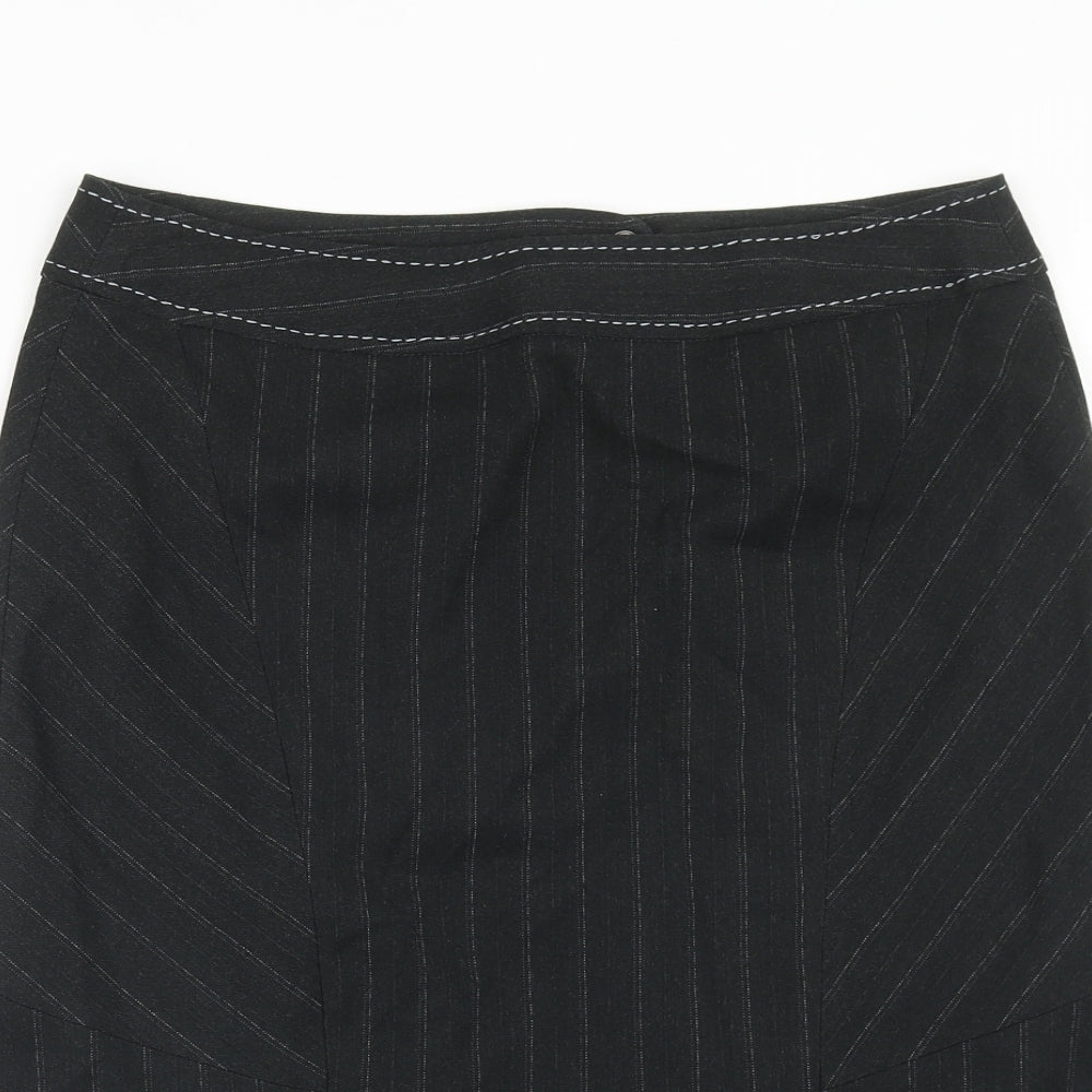 Oli Womens Black Striped Polyester A-Line Skirt Size 12 Zip