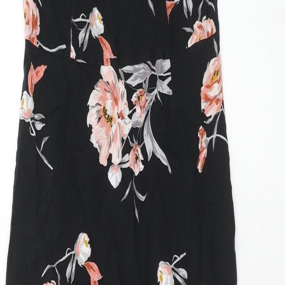 Dorothy Perkins Womens Black Floral Viscose Maxi Size 6 Boat Neck Button