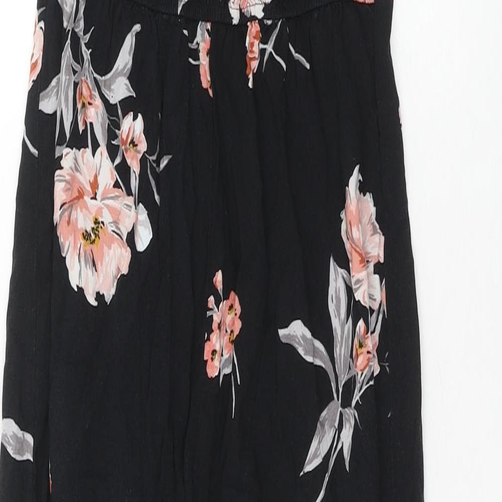 Dorothy Perkins Womens Black Floral Viscose Maxi Size 6 Boat Neck Button