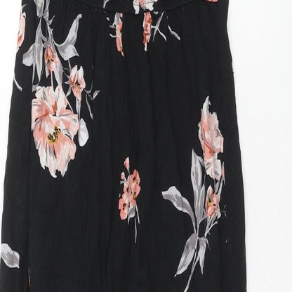Dorothy Perkins Womens Black Floral Viscose Maxi Size 6 Boat Neck Button