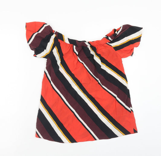 F&F Womens Multicoloured Striped Viscose Basic Blouse Size 8 Off the Shoulder