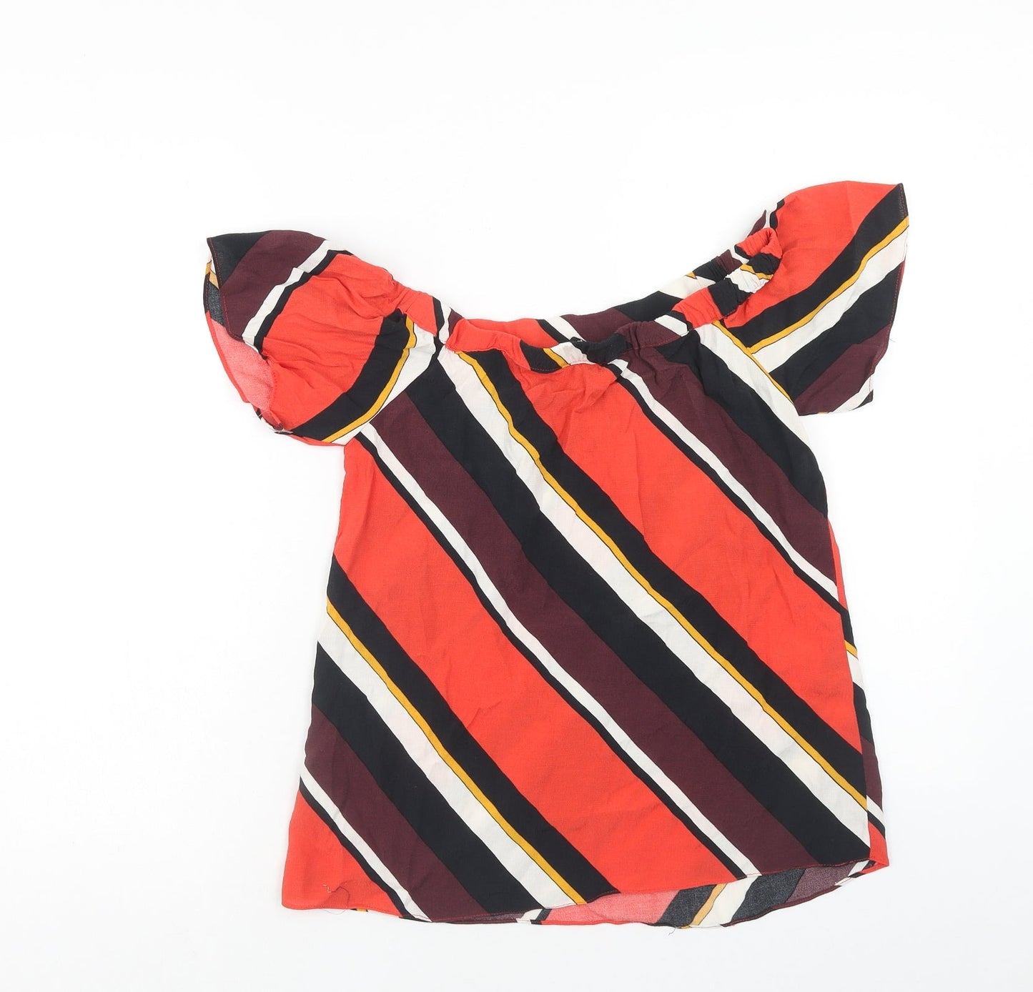 F&F Womens Multicoloured Striped Viscose Basic Blouse Size 8 Off the Shoulder