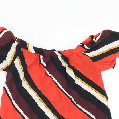 F&F Womens Multicoloured Striped Viscose Basic Blouse Size 8 Off the Shoulder