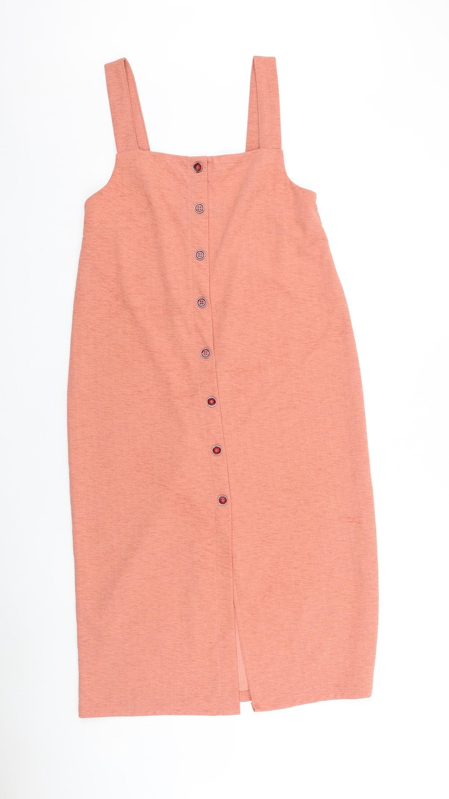 Zara Womens Pink Polyester Tank Dress Size M Square Neck Button
