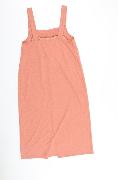 Zara Womens Pink Polyester Tank Dress Size M Square Neck Button