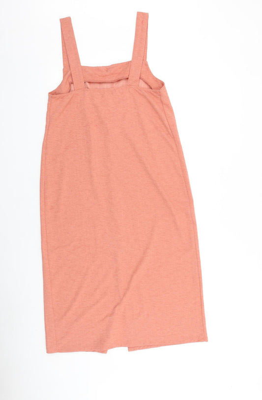Zara Womens Pink Polyester Tank Dress Size M Square Neck Button