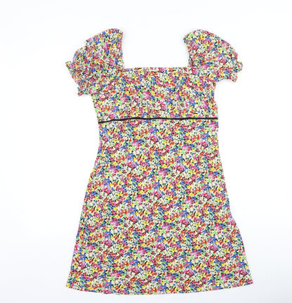 Topshop Womens Multicoloured Floral Polyester Ball Gown Size 10 Square Neck Zip