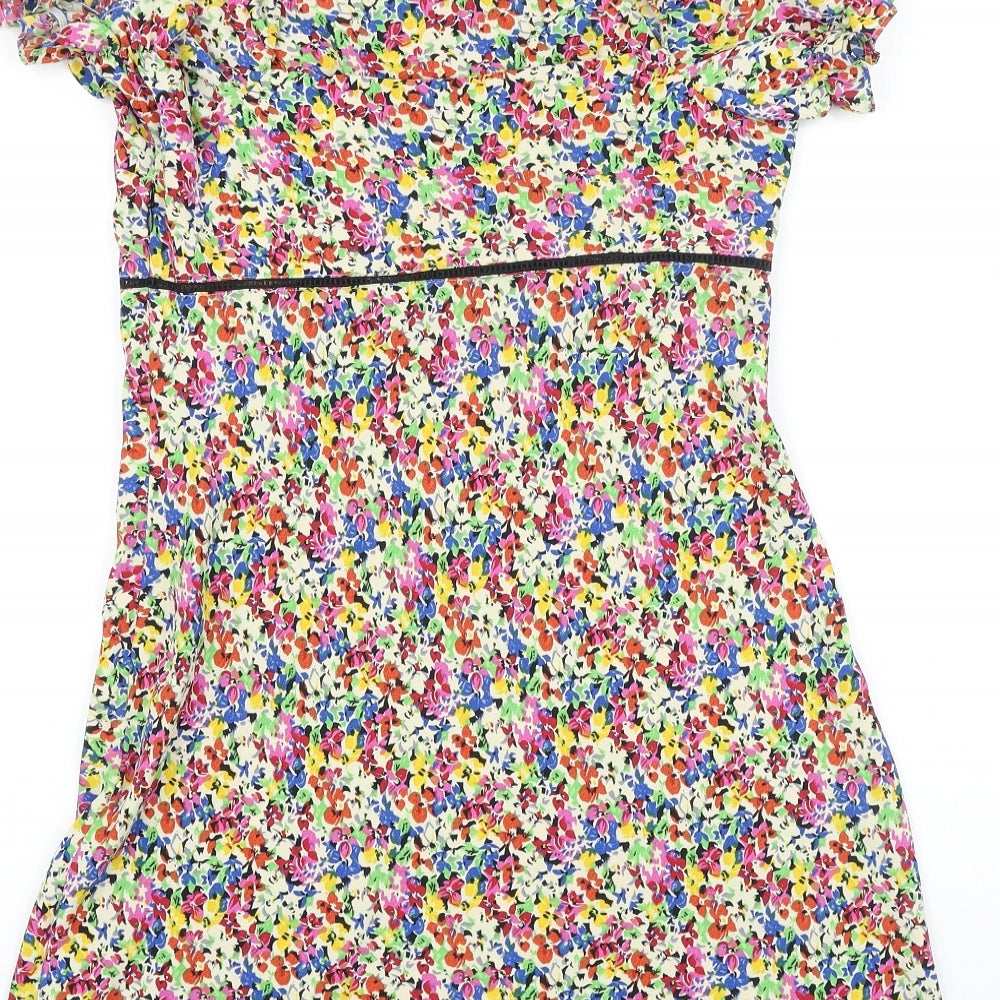 Topshop Womens Multicoloured Floral Polyester Ball Gown Size 10 Square Neck Zip