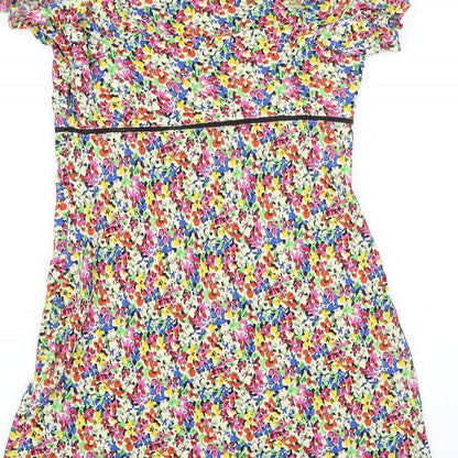 Topshop Womens Multicoloured Floral Polyester Ball Gown Size 10 Square Neck Zip