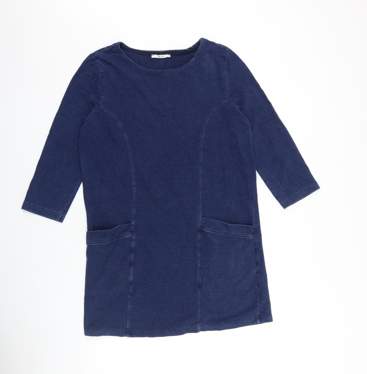 TU Womens Blue 100% Cotton A-Line Size 10 Round Neck Pullover