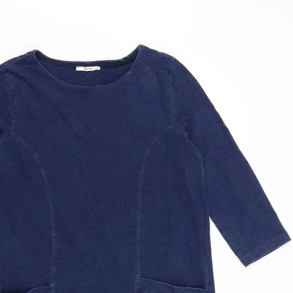 TU Womens Blue 100% Cotton A-Line Size 10 Round Neck Pullover