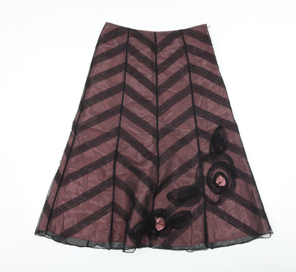 Marks and Spencer Womens Black Geometric Polyester A-Line Skirt Size 8 Zip - Tulle Detail
