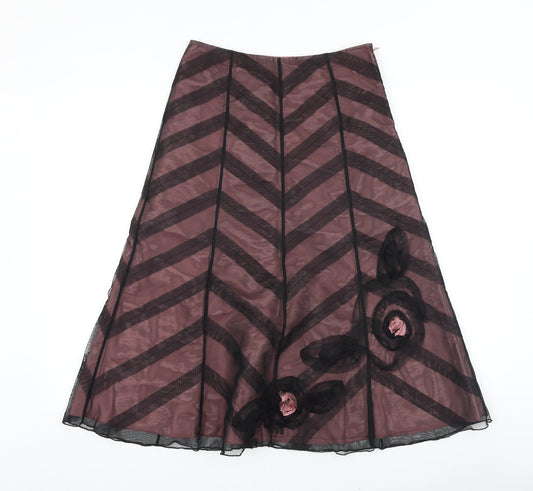 Marks and Spencer Womens Black Geometric Polyester A-Line Skirt Size 8 Zip - Tulle Detail