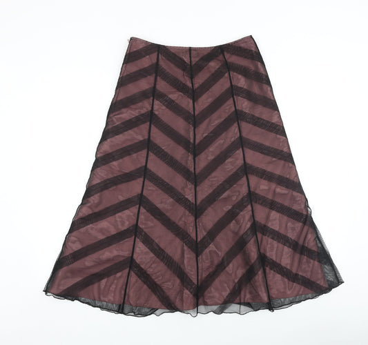 Marks and Spencer Womens Black Geometric Polyester A-Line Skirt Size 8 Zip - Tulle Detail