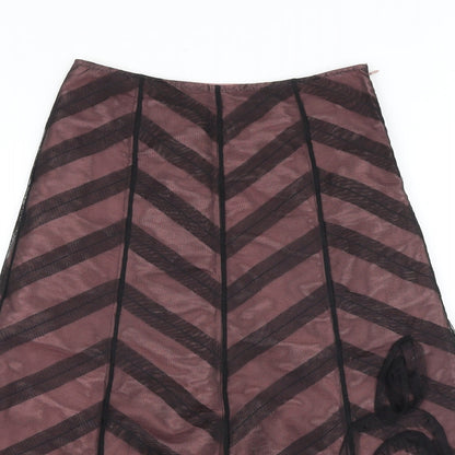 Marks and Spencer Womens Black Geometric Polyester A-Line Skirt Size 8 Zip - Tulle Detail