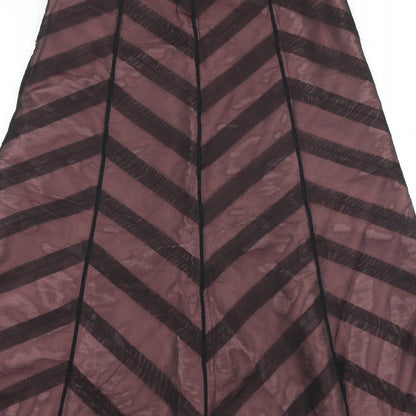 Marks and Spencer Womens Black Geometric Polyester A-Line Skirt Size 8 Zip - Tulle Detail