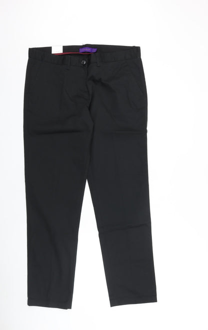 Henbury Womens Black Cotton Dress Pants Trousers Size 12 L30 in Regular Zip