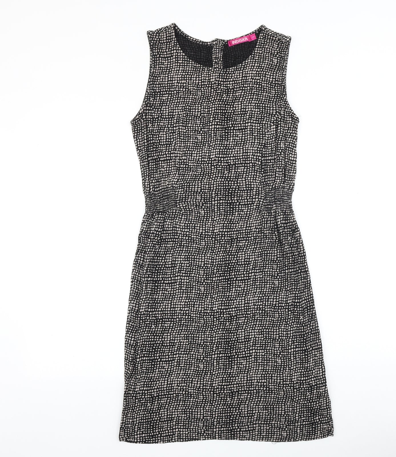 INDISKA Womens Black Geometric 100% Cotton A-Line Size S Boat Neck Button