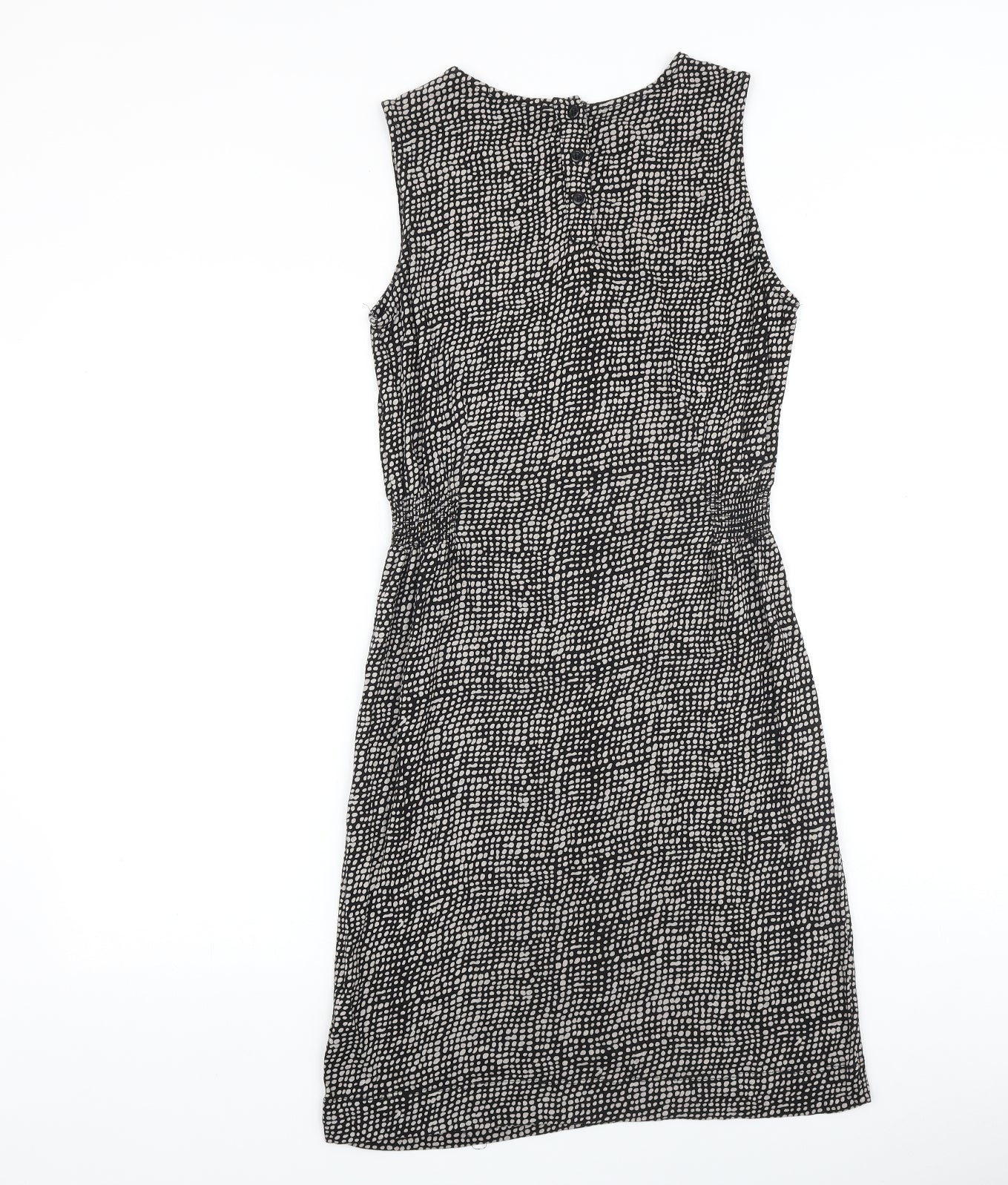 INDISKA Womens Black Geometric 100% Cotton A-Line Size S Boat Neck Button