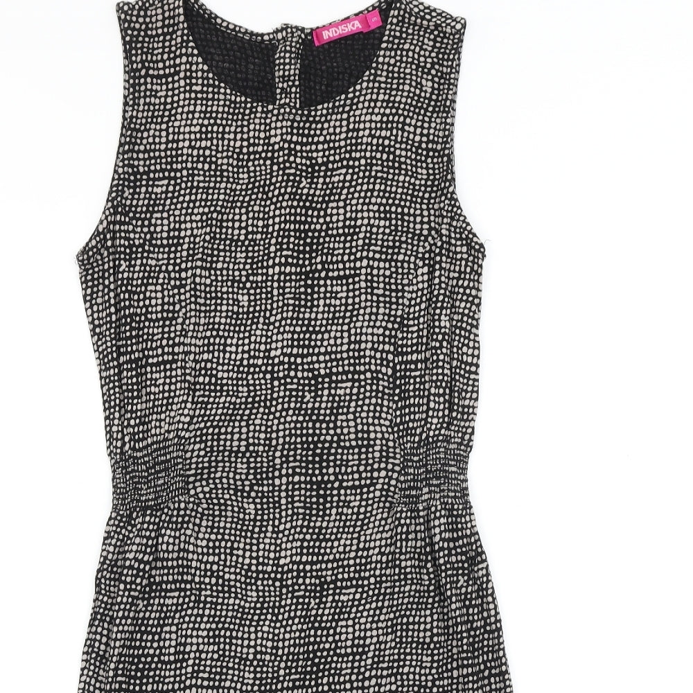 INDISKA Womens Black Geometric 100% Cotton A-Line Size S Boat Neck Button