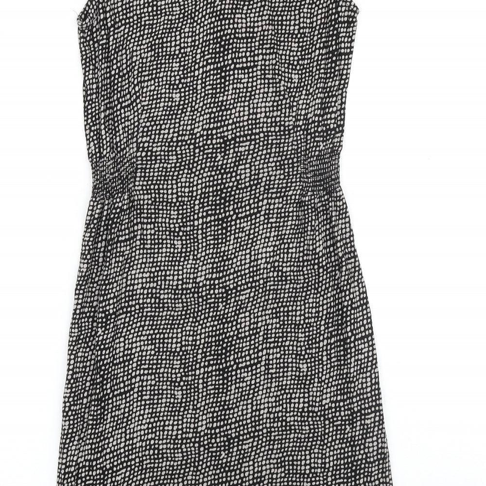 INDISKA Womens Black Geometric 100% Cotton A-Line Size S Boat Neck Button
