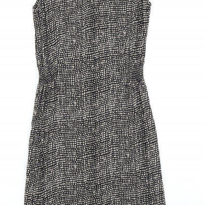 INDISKA Womens Black Geometric 100% Cotton A-Line Size S Boat Neck Button