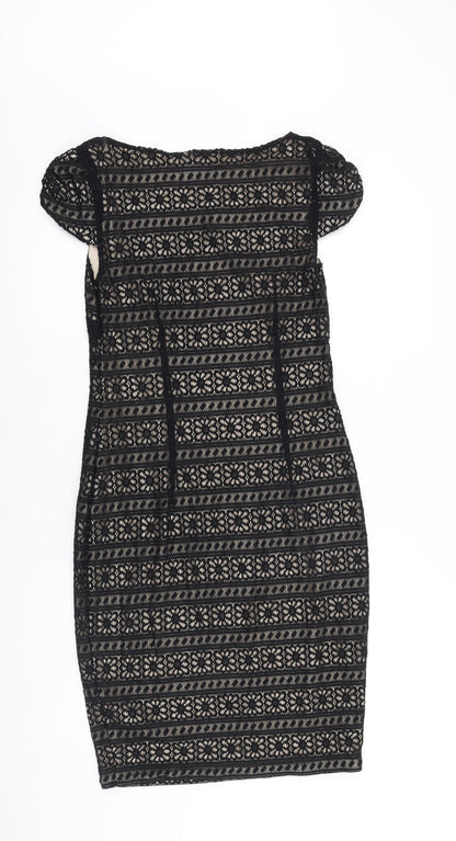 Marks and Spencer Womens Black 100% Cotton Pencil Dress Size 8 Square Neck Pullover