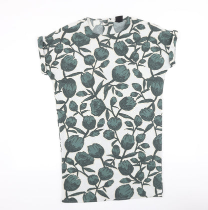 Selected Femme Womens Green Floral Viscose Sheath Size 6 Boat Neck Button