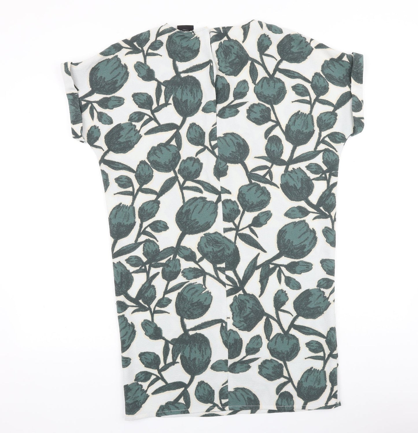 Selected Femme Womens Green Floral Viscose Sheath Size 6 Boat Neck Button