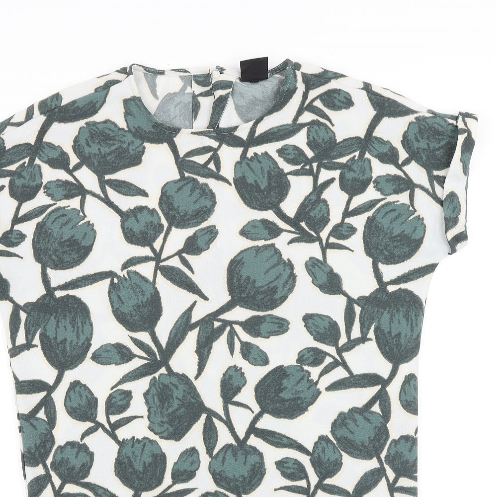Selected Femme Womens Green Floral Viscose Sheath Size 6 Boat Neck Button