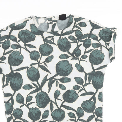 Selected Femme Womens Green Floral Viscose Sheath Size 6 Boat Neck Button