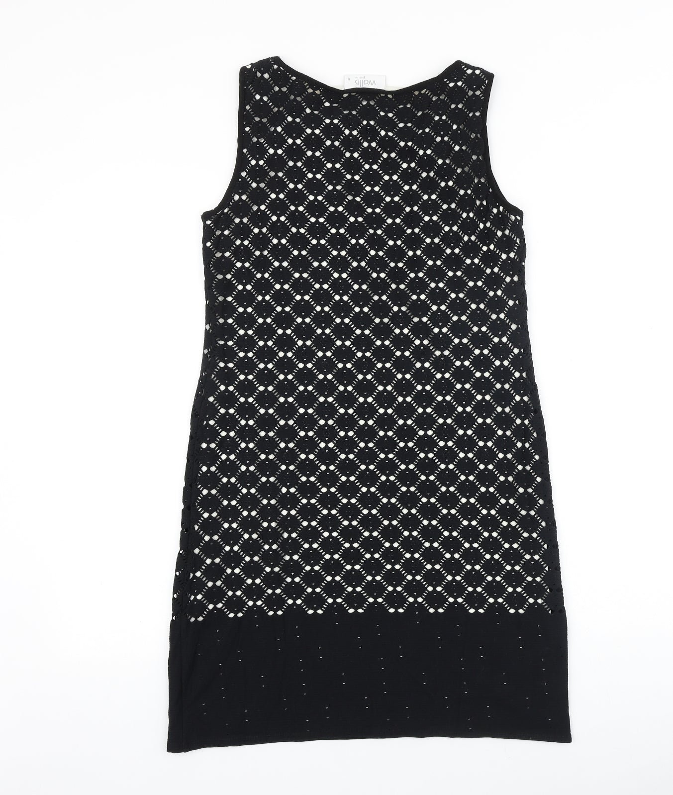 Wallis Womens Black 100% Cotton Shift Size 8 Boat Neck Pullover