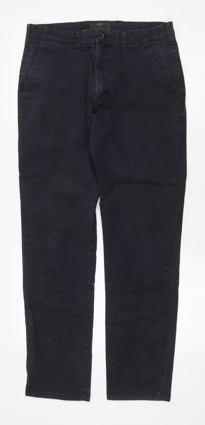 Marks and Spencer Mens Blue Cotton Trousers Size 32 in Regular Zip