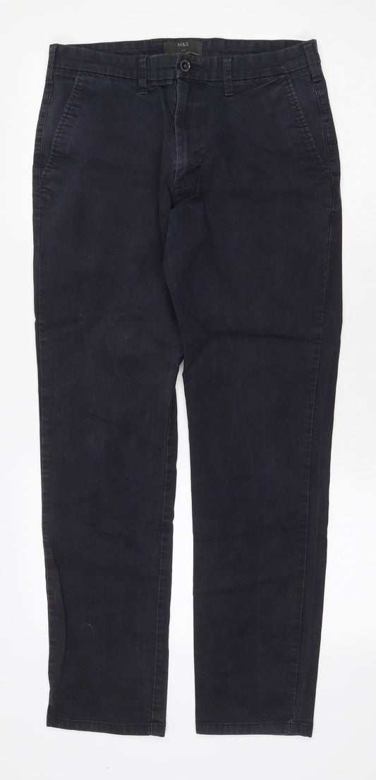 Marks and Spencer Mens Blue Cotton Trousers Size 32 in Regular Zip