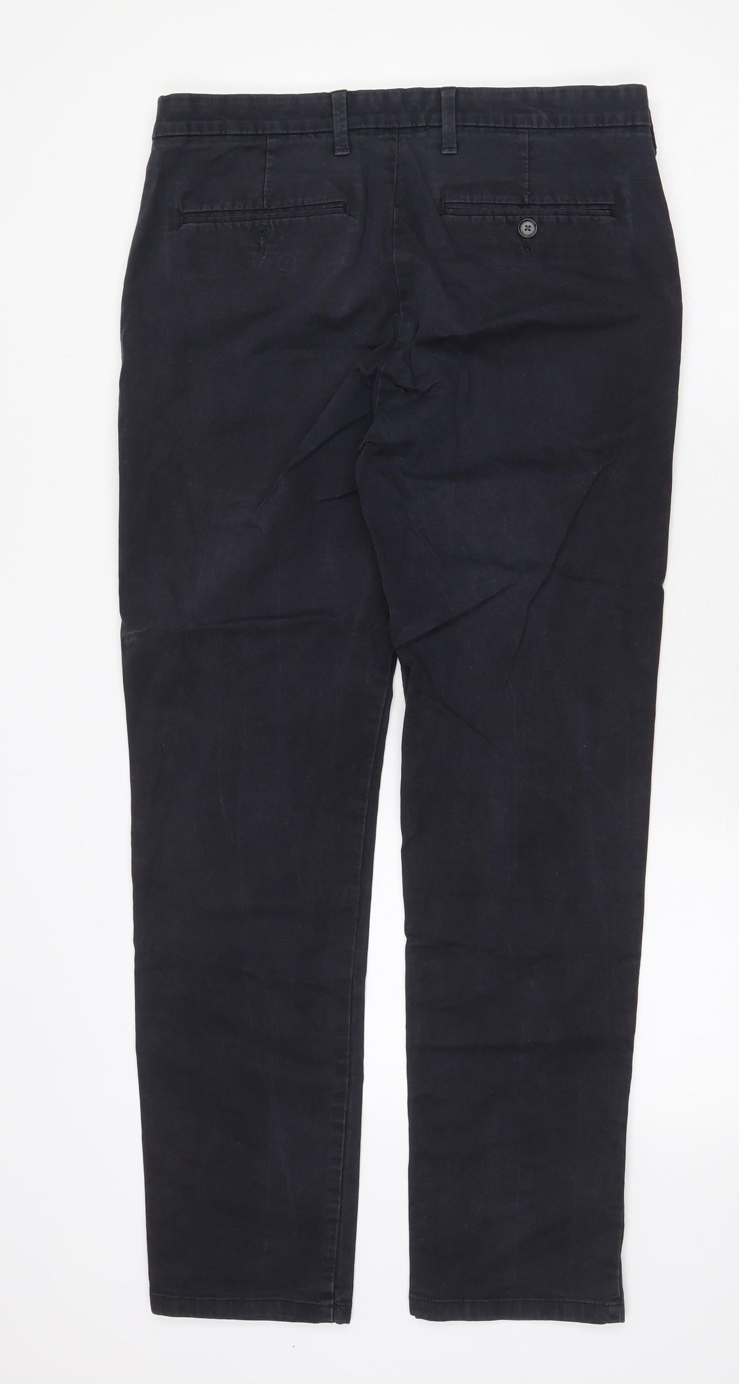 Marks and Spencer Mens Blue Cotton Trousers Size 32 in Regular Zip