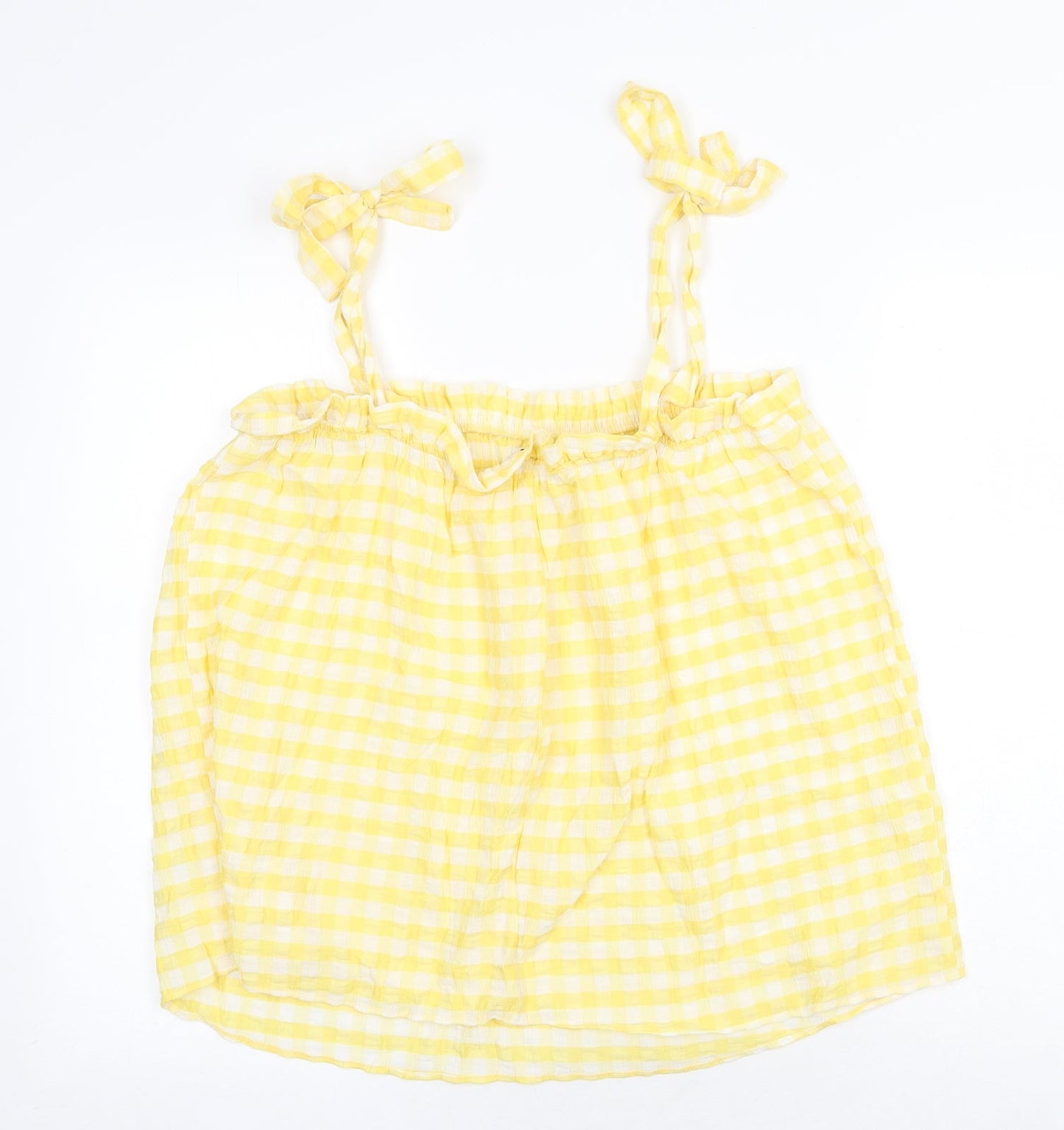 George Womens Yellow Check Viscose Camisole Tank Size 12 Square Neck - Gingham Tie Shoulder