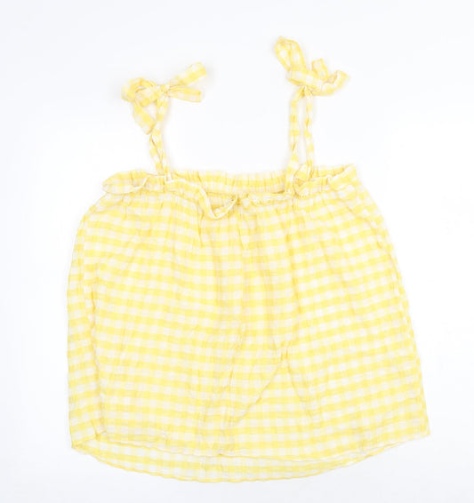 George Womens Yellow Check Viscose Camisole Tank Size 12 Square Neck - Gingham Tie Shoulder