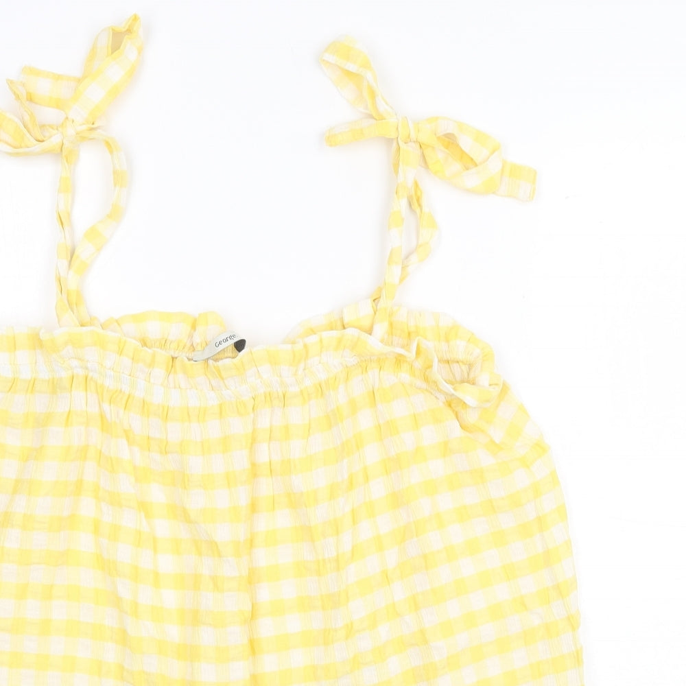 George Womens Yellow Check Viscose Camisole Tank Size 12 Square Neck - Gingham Tie Shoulder