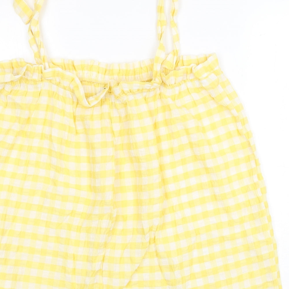 George Womens Yellow Check Viscose Camisole Tank Size 12 Square Neck - Gingham Tie Shoulder