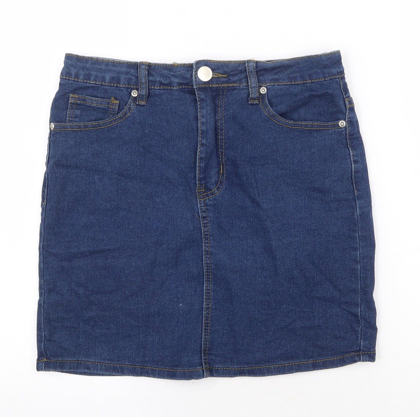 Boohoo Womens Blue Cotton Bandage Skirt Size 10 Zip