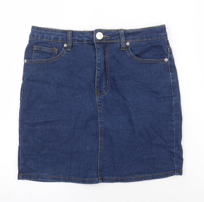 Boohoo Womens Blue Cotton Bandage Skirt Size 10 Zip