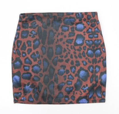 Boohoo Womens Red Animal Print Polyester Bandage Skirt Size 12 - Leopard Print