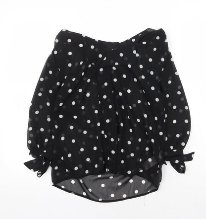 New Look Womens Black Polka Dot Polyester Basic Blouse Size 8 Boat Neck