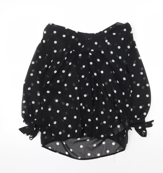 New Look Womens Black Polka Dot Polyester Basic Blouse Size 8 Boat Neck