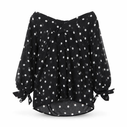 New Look Womens Black Polka Dot Polyester Basic Blouse Size 8 Boat Neck